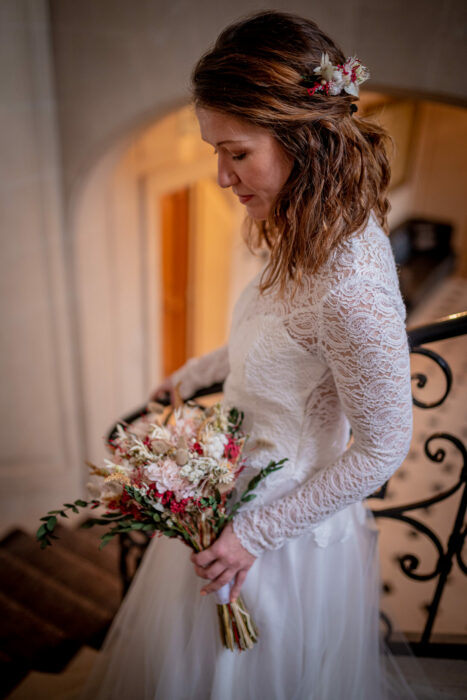 robe de mariée Eloïse faite de soie, de tulle et de dentelle
